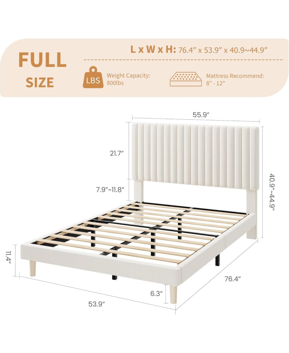 gaomon Wooden Platform Bed Frame with Storage Headboard & Raised Footboard