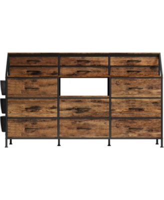Dresser with 14 Fabric Drawers, Tall Storage Organizer with Wooden Top & Metal Frame for Bedroom, Living Room, Closet