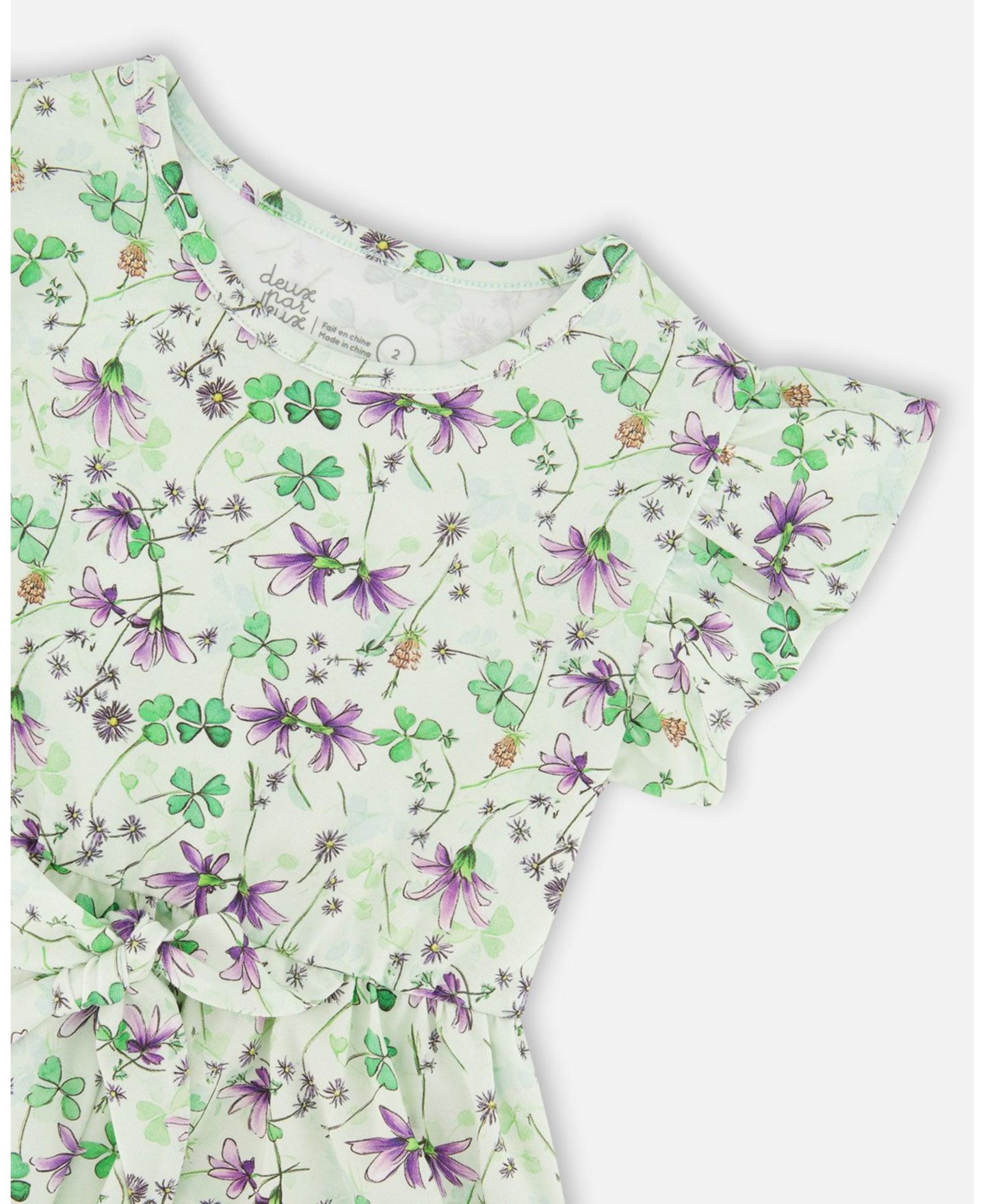 Платья Deux par Deux Jersey Dress Printed Flowers - Child для девочек, цвет: Зелёный с принтом — фото 4