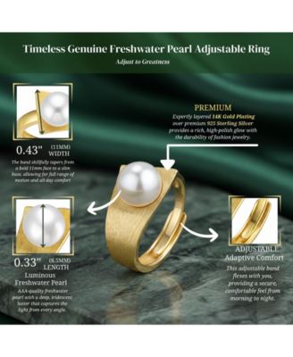 14K Gold Plated Genuine Freshwater Pearl Adjustable Ring