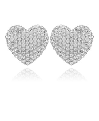 Glass Stone Heart Stud Earrings