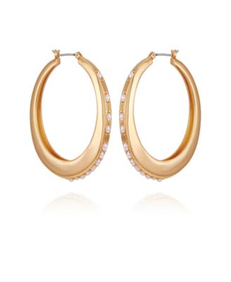 Glass Stone & Imitation Pearl Hoop Earrings
