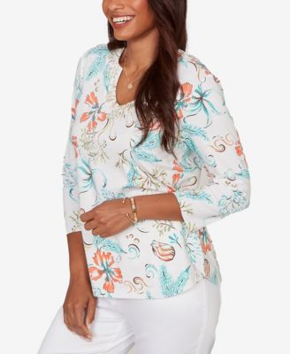 Plus Size Embellished Oceania Floral Knit Top