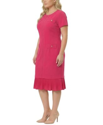 Plus Size Short-Sleeve Pleat Hem Dress