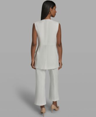 Women's V-Neck Woven Vest with Embellished Buttons