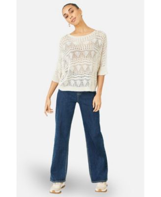 Women's Cotton Mix Relaxed Fit Pointelle Jumper