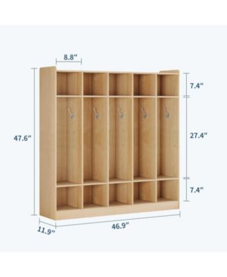 5-Section Classroom Coat Locker with 10 Cubbies, Daycare Cubby Storage Organizer with 10 Hooks for Home, School, Nursery, Kindergarten.