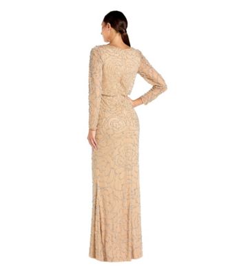 Women's Long Sleeve Floral Beaded Blouson Gown
