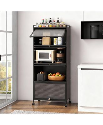 5-Tier Rolling Kitchen Storage Cabinet with Flip Doors and Casters