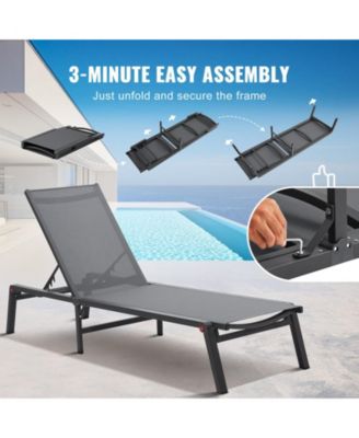 2-Piece Outdoor Patio Chaise Lounge Chair Set with Adjustable 5-Position Backrest