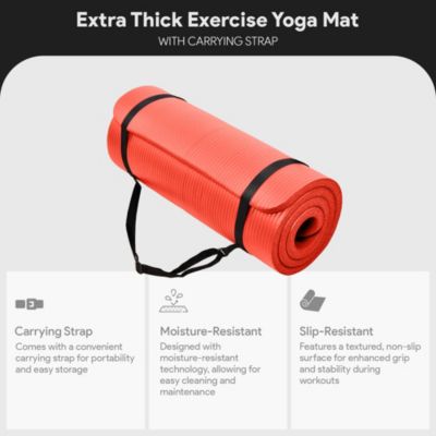 GoCloud 1" Extra Thick Exercise Mat w/Carrying Strap, Red