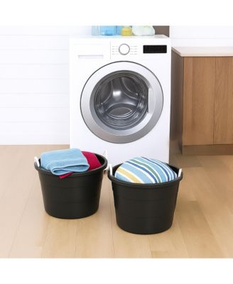 17 Gal Plastic Open Storage Round Utility Tub with Handles, Black (2 Pack