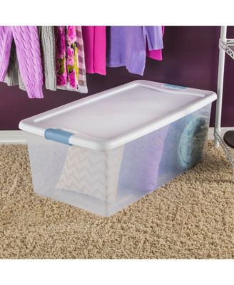 106 Qt Clear Plastic Stackable Storage Bin w/ White Latch Lid, 12 Pack
