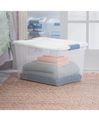 64 Qt Clear Plastic Stackable Storage Bin w/ White Latch Lid, 12 Pack