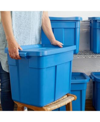 Roughneck Tote 18 Gallon Storage Container, Heritage Blue (6 Pack)