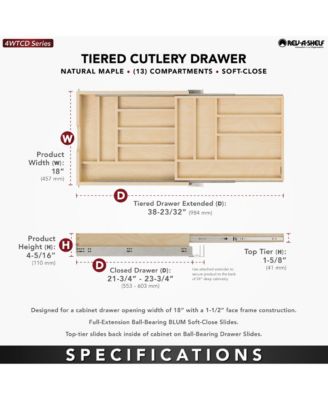 18'' Tiered Cutlery Drawer Organizer w/ Soft-Close, 4WTCD-21HSC-1