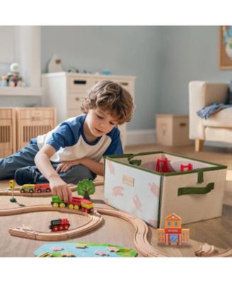 110-Piece Wooden Train Set with Folding Storage Box