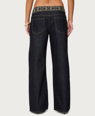 Women's Carlie Embroidered Low Rise Wide Leg Jeans