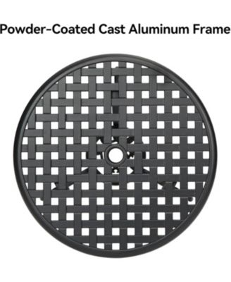 Round Patio Bistro Table, Outdoor Cast Aluminum with Iron Frame, Umbrella Hole, Balcony, Backyard