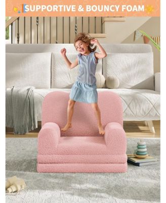 Kids Couch, 2-in-1 Comfy Toddler Couch Fold Out, Convertible Sofa to Lounger Foam Kids Chair with Soft Sherpa