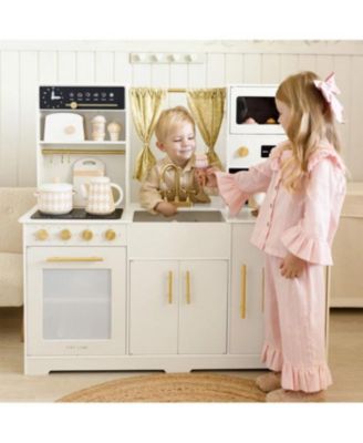 Iconic Wooden Play Kitchen – Cream Pretend Cooking Set for Kids
