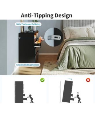 Modern 4 Drawer Dresser with LED Light and Charging Station, White Storage Chest with Power Outlet, Accent Double Dresser for Bedroom Living