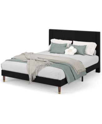Queen Corduroy Upholstered Platform Bed Frame with Headboard, Wooden Slats, Noise-Free Design, No Box Spring