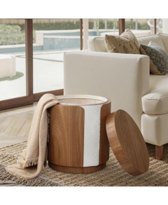 Modern MDF Wood Round Side Table with Ash Veneer, 18.5” Tall