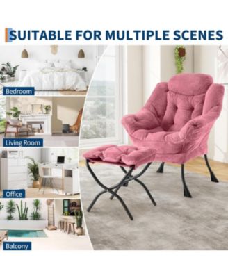 Lazy Chair with Ottoman, Lounge Accent Armchair with Folding Footrest and Side Pocket for Living Room or Bedroom