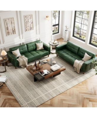 3-Seater Sofa Couch, 83" Faux Leather Sofa with Spring Cushion, Modern Deep-Seat Sofa with 2 Removable Back Cushions