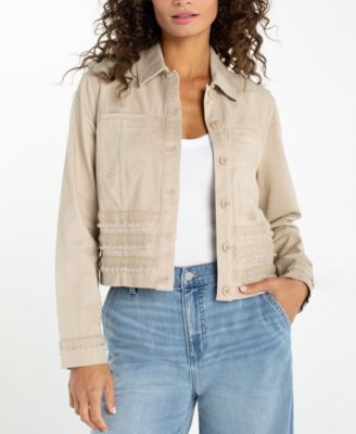 Women's Fray and Lace Trim Collared Trucker Jacket