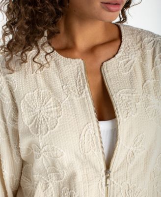 Women's Collarless Long-Sleeve Bomber Jacket