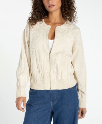 Women's Collarless Long-Sleeve Bomber Jacket