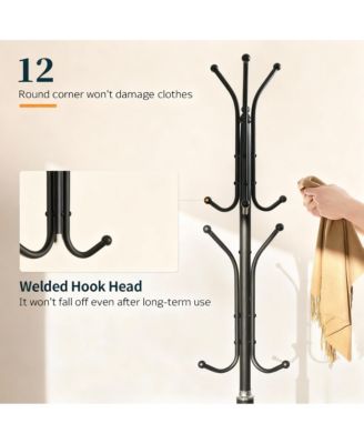 Heavy-Duty Marble Base Coat Rack with 12 Hooks & Detachable Umbrella Holder