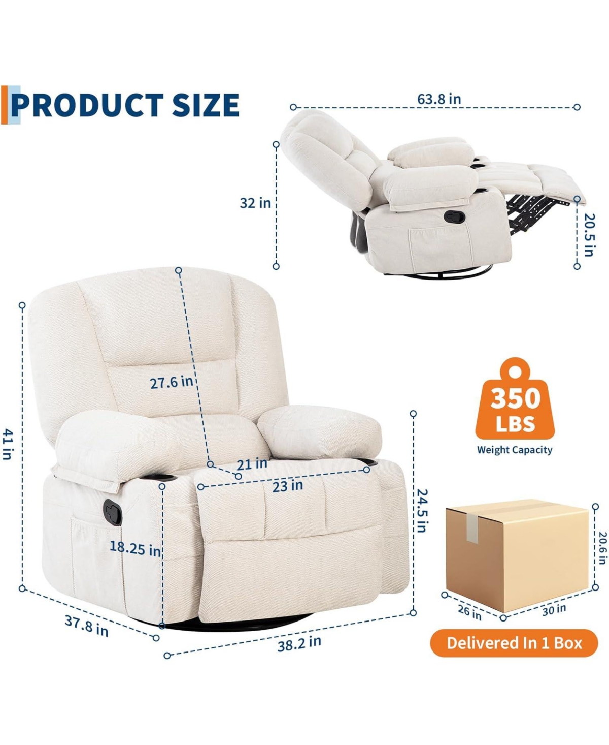 Gaomon Massage Rocking Recliner Chair with Vibration and Heat, 360° Swivel Chenille Rocker Chairs for Living Room