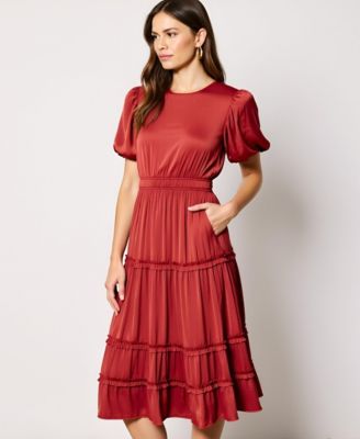 Women's Tiered Puff Sleeve Midi Dress