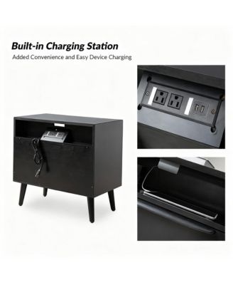 Mid-Century Modern 2-Drawer & Open Shelf End Table with Charging
