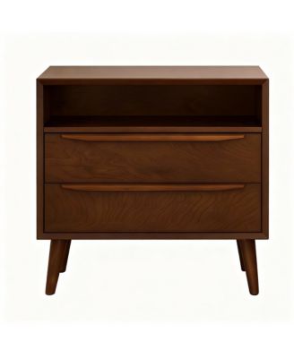 Mid-Century Modern 2-Drawer & Open Shelf End Table with Charging
