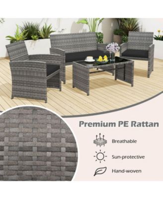 8 Piece Patio Furniture Set Outdoor Wicker Conversation Set w/ Tempered Glass Coffee Table