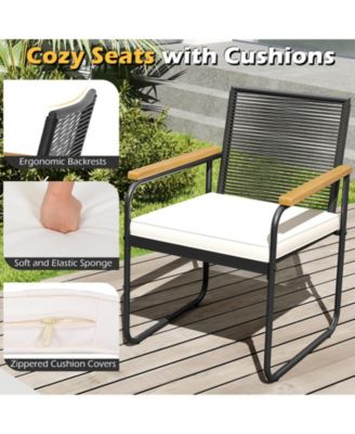 3 Pieces Patio Furniture Set PE Wicker Chairs & Side Table w/Armrests Padded Cushions
