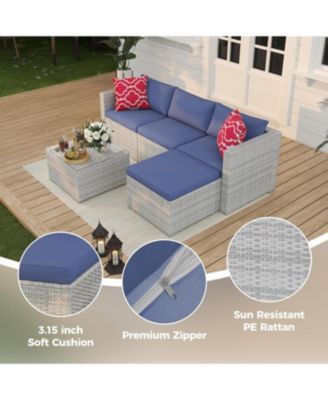 5 Pieces Patio Furniture Set, Rattan Outdoor Patio Furniture Sofa Set with Anti-Slip Cushions