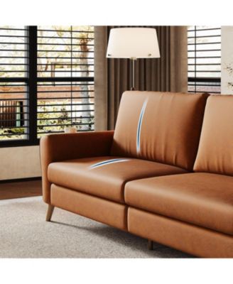 84" Sofa, 3 Seater Couch for Living Room, Modern Loveseat, PU Leather Sofa with Deep Seats and Wide Armrests, Wood Legs, Easy Assembly