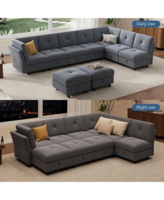 Modular Sectional Sofa, 143.8 Inch Sectionals Couch U Shaped Sofa with Storage Ottoman, 9 Seat Comfy Sectional Couches