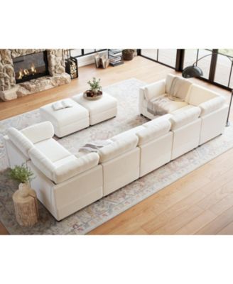 L-Shaped Modular Sectional Sofa, Oversized 9 Seat Couch with 2 Storage Ottoman, 2 Pillows, Modern Deep Seat Comfy Couch