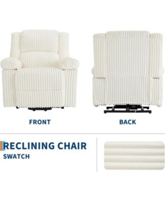 Corduroy Recliner Chair, Manual Recliner Sofa with Handle, Pillow Top Arms, Thick Padding, Side Pocket