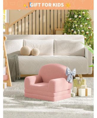 Kids Couch, 2-in-1 Convertible Teddy Fleece Fabric Toddler Sofa Chair, Soft Fold Out Couch Lounger for Kids, Comfy Children's Sofa Bed