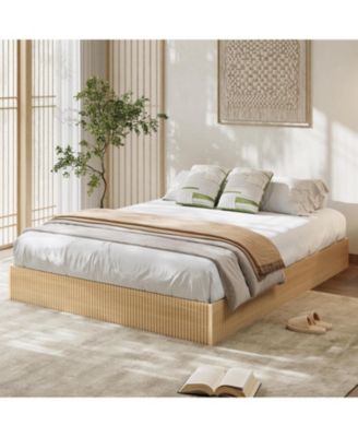 Full Bed Frame, Wood Platform Bed with Fluted Design, Low Profile BedFrame, Minimalist Bed Base with Noise-Free, Easy Assembly
