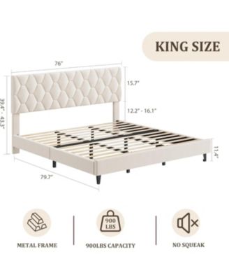 Bed Frame, Upholstered Bed Frame, Heavy-Duty Platform Bed Frame with Height Adjustable Fabric Headboard