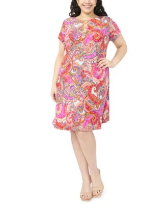 Plus Size Short-Sleeve Printed Dress