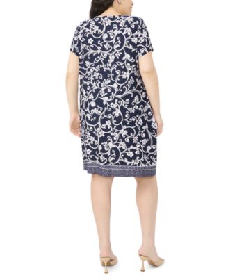 Plus Size Printed O-Ring Shift Dress
